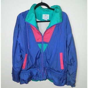 Casual Club Jacket 90s Windbreaker Size‎ Large Vintage Pink Purple Geo 1990s